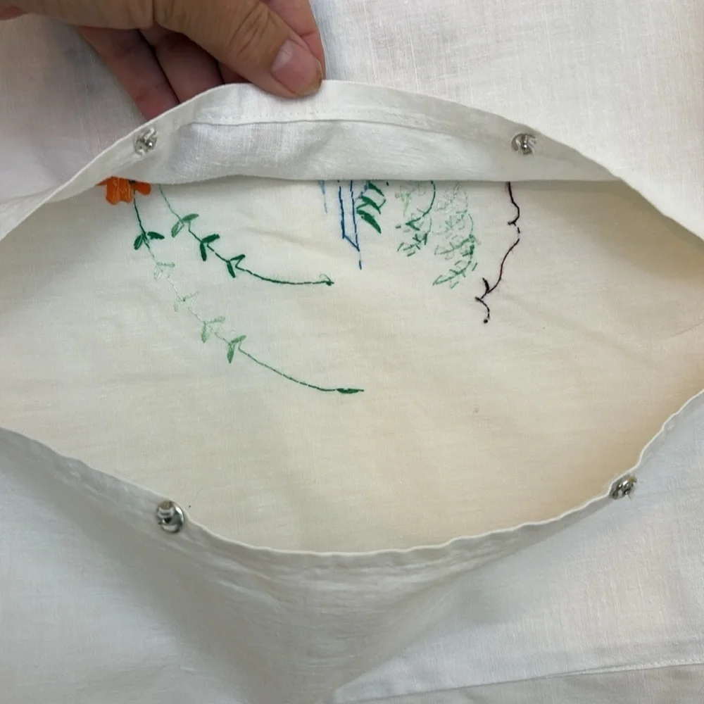 Set of Vintage White Embroidered Asian Inspired Floral Decorative Pillow Cases